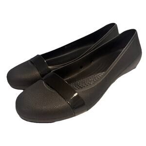 Crocs Gianna Alice Ballet Flats Black Patent Cap Toe Size 7 Comfort